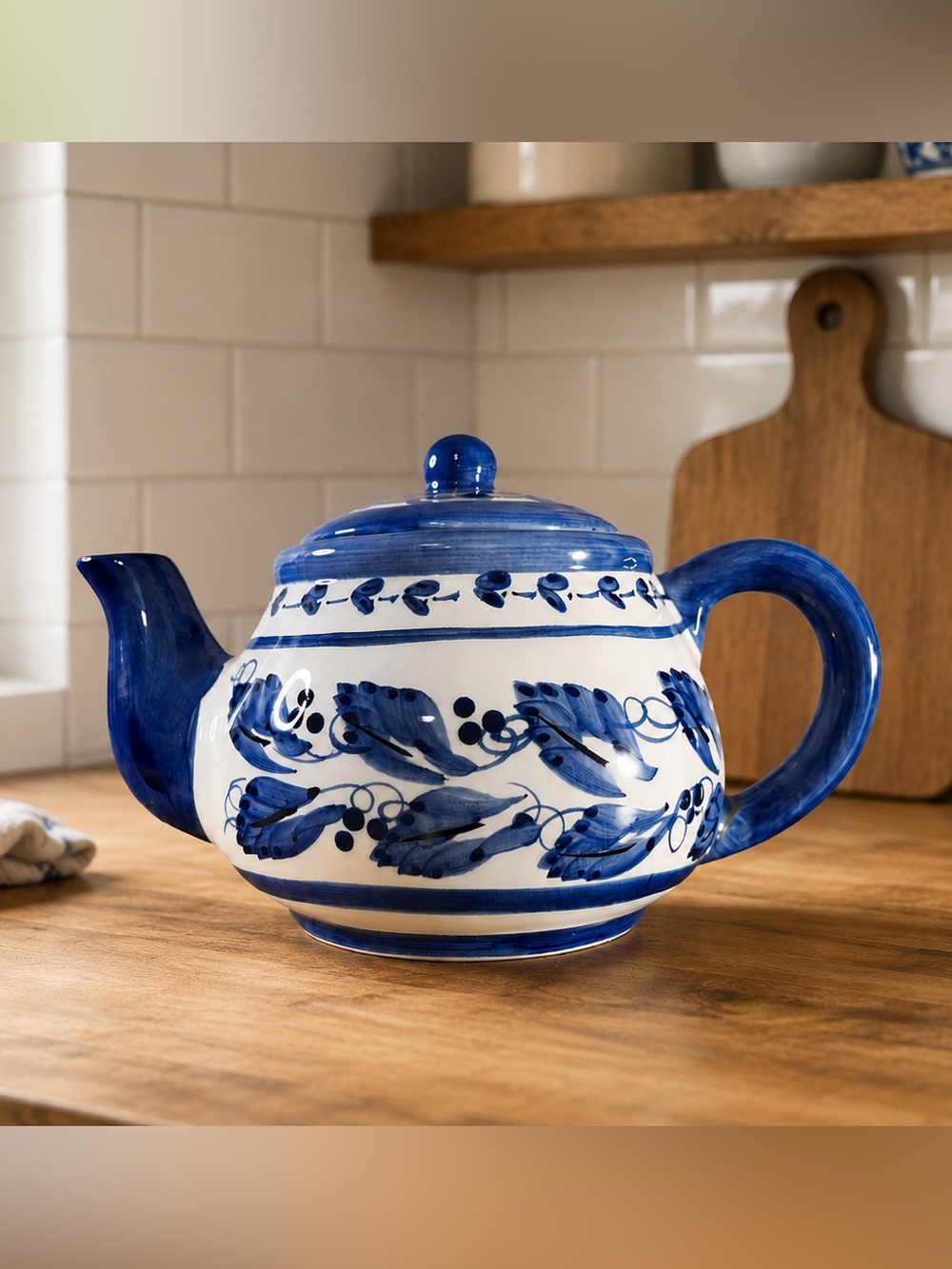 Young’s 1997 Hand-Painted Blue & White Ceramic Teapot
